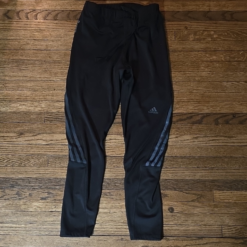 Adidas Womens Black Leggings with Gray Stripes